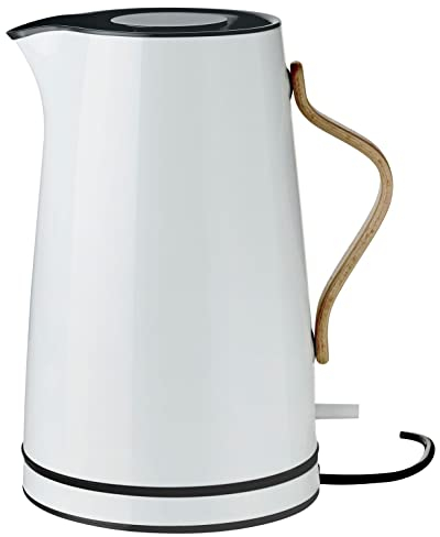 Stelton Wasserkocher Emma - Elektrischer Kocher - Kaffee- & Teekanne, skandinavisch - Filter, Trockenkoch-Sicherheitsschalter mit Abschaltung, Buchenholzgriff - 1,2 Liter, Hellblau, EU-Stecker
