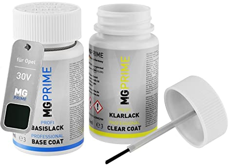 MG PRIME Autolack Lackstift für Opel 30V / G6R Carra Geen Pearl + Klarlack | Smaragd Grün Perleffekt, Set aus Basislack + Klarlack, Lackfläschchen mit Pinsel, je 50ml