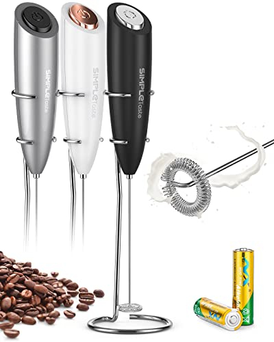 SimpleTaste Electric Milk Stand, One Touch Hand Whisk Powered Nespresso and Cappuccino Coffee Frother, 2 AA Batteries, Black