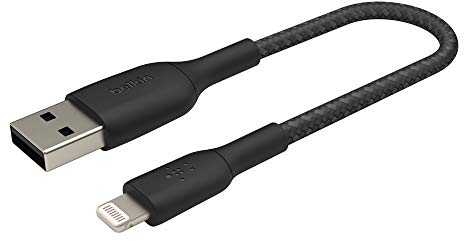 Belkin geflochtenes Lightning-Kabel (Boost Charge Lightning-/USB-Kabel für iPhone, iPad, AirPods) MFi-zertifiziertes iPhone-Ladekabel, geflochtenes Lightning-Kabel (15 cm, Schwarz)