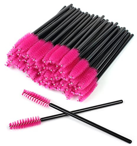 SWKJ 60 PCS Disposable Eyelash Brushes, Spoolies Eyebrow, Rose Red | Mascara Wands Applicator Lash Brushes Castor Oil Brush Cosmetic Makeup Tools