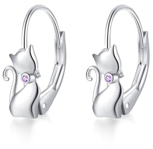 Boucles d'oreilles Chat 925 en Argent Sterling Chat Balancent Boucles d'oreilles, Cadeau de Bijoux Chats pour Femmes, Filles
