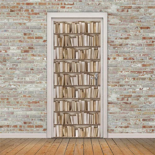 zzqxx Sticker Porte Trompe l'oeil Effect Bibliothèque Autocollant Porte Affiche 3D Amovible en Vinyle Autocollant 2 Pcs Mural Art Home Décoration 77X200Cm