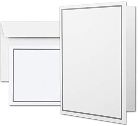 25 x Trauerkarte DIN A6 + Trauerumschläge DIN C6 - grauer Trauer-Rahmen - 10,5 x 14,8 cm - Doppelkarte bedruckbar - Kondolenz Set für Danksagung, Einladung, Anzeige Trauer
