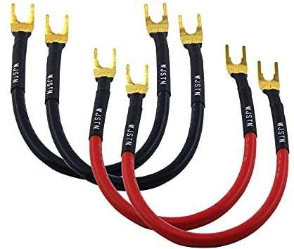 WJSTN Fork Spade Plug to Spade Plug Speaker Jumper Cable，8AWG Y Plug to Y Plug Cable, for DIY Home Theater, Speaker etc 8in/4-Pack