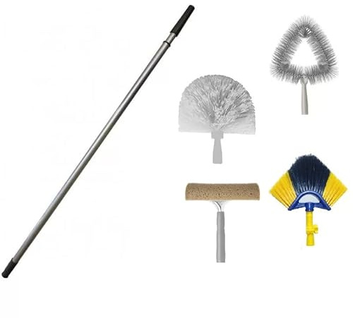 kit Pulizia - Asta Alluminio mt 4,5 + 4 scovoli | Asta Regolabile 4,5mt + 3 Levaragnatele Multiuso