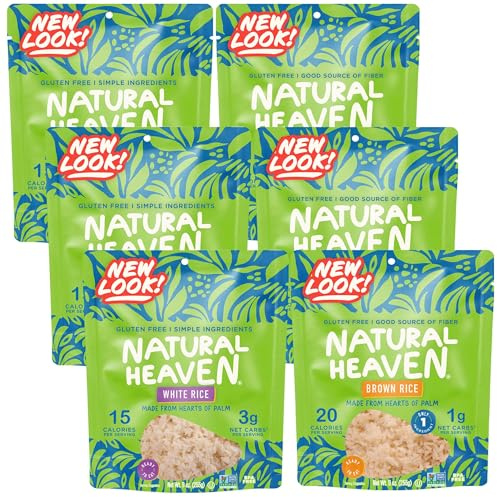 Natural Heaven White & Brown Rice, Hearts of Palm Variety 6-Pack – Naturally Rich in Potassium, Low-Calorie Veggie Rice, Keto & Gluten-Free Food, Vegan, 9 Oz