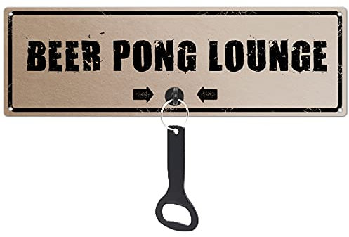 Schilderkönig Metallschild mit Flaschenöffner - Beer Pong Lounge - Schild mit Spruch Wandöffner, Bier, Wandflaschenöffner, Männer, Party
