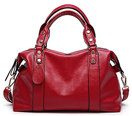 PORRASSO Elegant Handtasche Damen Schultertasche Frauen Henkeltasche Wasserdicht PU Leder Umhängetaschen Arbeit Reise Verabredung Boston Tasche Rot