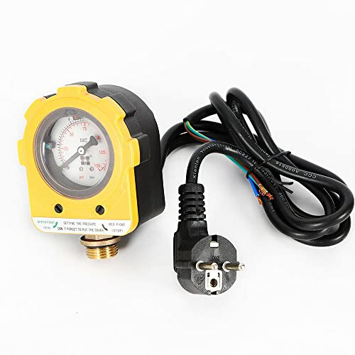 Acesunny 220V Pumpensteuerung Pumpe Druckschalter Hauswasserwerk Druckschalter 0~10 bars Pumpensteuerung Pumpe Druckschalter Hauswasserwerk Pumpenschalter (Gelb NPT1/2)