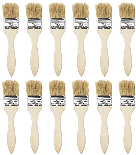 sourcing map 12uds 1.5 Pulgadas Pintar Pincel Natural Cerda Plano Borde con Madera Mango Pared Tratamiento Herramienta para Pintura, Barnices, Colas