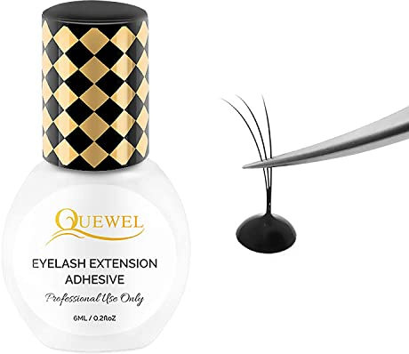 QUEWEL Eyelash Extension Glue 6ML Strong Black 1-2 Sec Quick Drying Professional Lash Extension for Sensitive Retention 7-8 Weeks