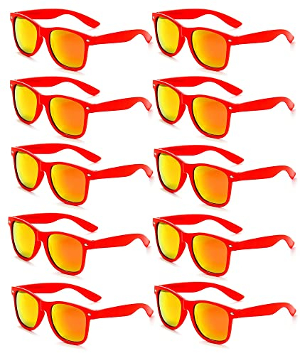 FSMILING 10 Stück Nerd Bunt Lustige Party Brille Rote Sonnenbrillen Set Party Sonnenbrille Verspiegelt Für Herren Damen，rot