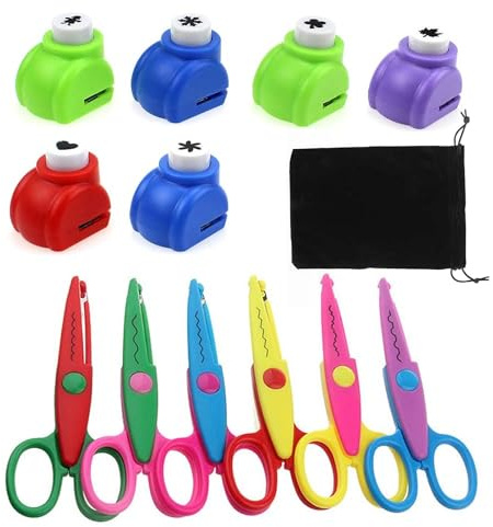 ZJRung 6 Piezas Tijeras de Manualidades con Seguridad Tijeras Dentadas con 6 Colores Aleatorios Perforador de Papel Decorativo Corte de Papel en Color