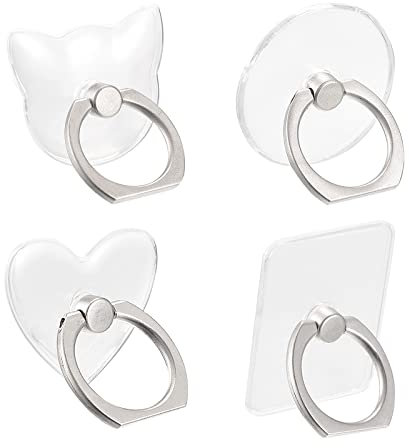 sourcing map Transparent Phone Ring Holders, Clear Finger Grip Stand for Phone, Case, Tablet, Set of 4 Shapes(Cat, Rectangle, Round, Heart)
