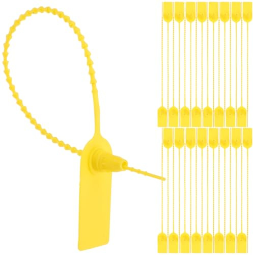 ULTECHNOVO 100Pcs Security Seals, Plastic Tamper Proof Tags, Waterproof Self-Locking Zip Ties for Fire Extinguisher, Shipping, Logistics and Asset Labeling, 25cm, Yellow