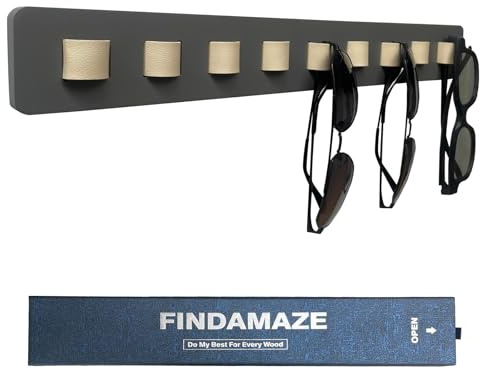 FINDAMAZE Organizador Gafas De Sol - Soporte Gafas madera Expositor Gafas Pared,Porta Gafas 9 ganchos, Expositor Gafas De Sol, Decoración del hogar, (Gris-1pcs-long)
