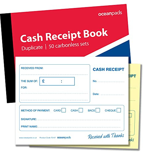 Cash Receipt Book A6 – 50 Duplicate NCR Sets – Carbonless Receipt Book – Ocean Pads (70147)