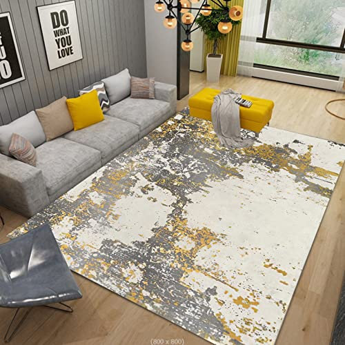 KeletiRug Alfombra Antideslizante para el hogar Adecuado para de Salas de Estar dormitorios la decoración alfombras Aguada y Tinta Abstracta Amarilla y Gris, 160 x 280 cm