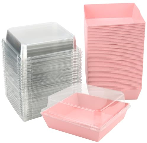 MOUYAT 100 Pcs Individual Cake Slice Boxes, Small Cupcake Boxes with Clear Lids, Takeaway Boxes Paper Dessert Containers for Cakes, Sandwiches, Donuts, Burgers