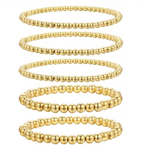 CYWQ 14K Gold Beaded Bracelets for Women, Dainty Gold Plated Bead Ball Bracelet Stretchable Elastic Bracelet Fashion Jewelry