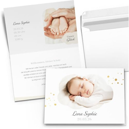 Einladungskarten Manufaktur Hamburg 10 Geburtskarten mit Foto PERSONALISIERT Wolke Jungen und Mädchen Babykarten Geburt individuell Dankeskarten mit Umschlägen