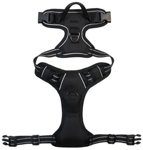 Fluffix Anti-Zug Hundegeschirr – Farbe: Schwarz - Größe: S - Verstellbar, Atmungsaktiv & Reflektierend in Allen Größen Brustgeschirr