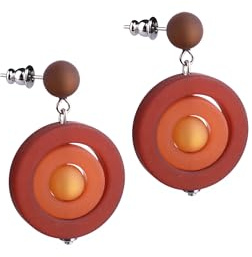 Adi Modeschmuck ausgefallener Polaris Ohrring 'Lia', Ohrstecker mit kreisrunden Anhängern in attraktiven Farbgebungen, ca 4cm lang, handgefertigt in Berlin (Brauntöne mit Orange)