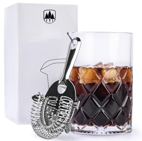 24oz/ 700ml Cocktail Mixing Glass & Strainer Set, Raisaplin Seamless Mixing Pitcher for Stirred Cocktail with Weighted Bottom Professional Quality Barware for Drinks Bartender Home Bar Accessories