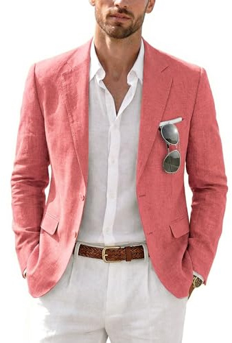 MrSure Men's Linen 2 Button Jacket, Casual Sports Coat, Lightweight Solid Suit Jacket for Daily Wear