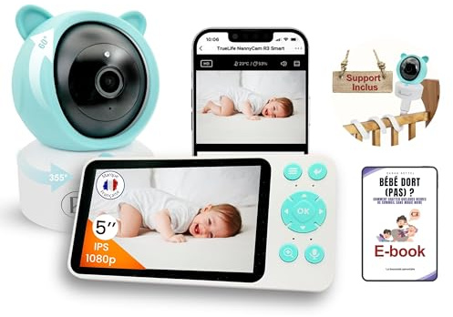 Beylatann 2K 5 LCD-IPS Babyphone Camera WiFi VOX Enregistrement Carte SD/Cloud Vision Nocturne Détection Mouvements/Pleurs Berceuses Pan-Tilt 360° | Bebe Surveillance Baby Phone + Support Offert |