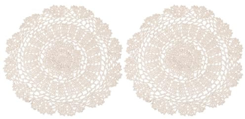 PATIKIL 11,02-Zoll-Häkeldeckchen, 2 Stück runde handgemachte Spitzenhäkelplatzsets Häkeluntersetzer für Tische Zuhause Hochzeit Küche Esszimmer Party Kommoden Dekoration, Beige