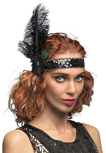 Boland 64350 - Flapper Stirnband für Kostüm und Party, Zubehör für Faschingskostüme, Charleston 20er Jahre Accessoires für Mottoparty oder Karneval