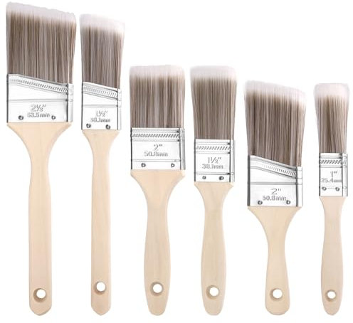 6 Pc Cutting In Paint Brush, Paint Brushes Set, Angled Flat Paint Brushes Decorating Gloss Paint Brush Set Wall Stain Paint Brushes for Decorating Walls Furniture Painting
