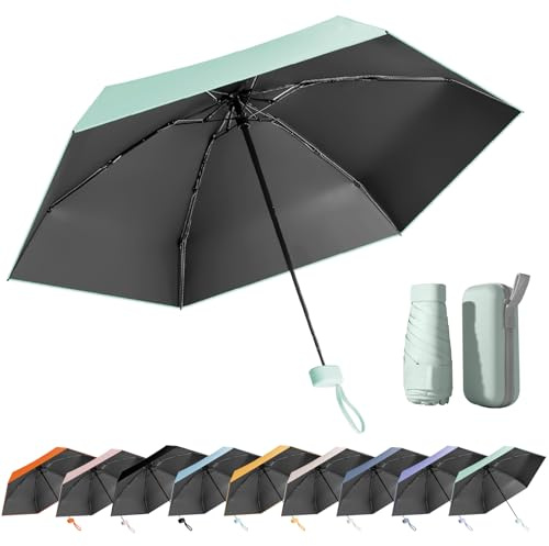 MPXEAVG Mini Paraguas Resistente al Viento Plegable y Antiviento para Mujer, Paraguas Viaje Portátil Compacto (verde)