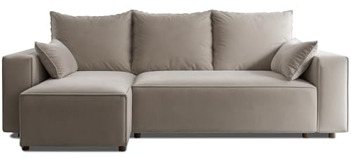 4ALL HOME Ecksofa mit Schlaffunktion Tobi 246x145 cm - Couch - Sofa mit Bettkasten - Eckcouch - L-Form - Schlaffsofa - Schlafsofa mit Bettkasten - Universal (Velo 623 Cappuccino)