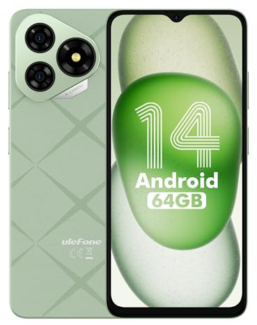 Ulefone Note 19 Mobile Phones, 64GB/512GB Extension, Android 14 Smartphone SIM-Free Unlocked 6.65 inch 3-Card Slot 4G Dual SIM Smart Phone 5000mAh Type C Octa Core Fingerprint Face Unlock, Green