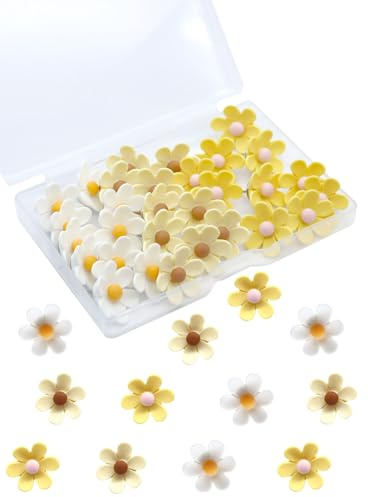 Cute Flower Push Pins,30 Pcs Decorative Drawing Pins for Cork Board Yellow and White Fun Pushpins for Bulletin Boards Flower Thumb Tacks for Wall Photos,Posters,Offices Schools Supplies