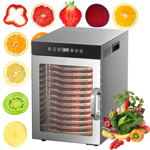 Macchina Essiccatrice Per Alimenti In Acciaio Inossidabile,12 Vassoi Essiccatori Commerciali Rotanti, Essiccatore Per Frutta Da 1000 W,Essiccatore Per Carne Secca Da 9.1 Piedi Quadrati,Silver-220V