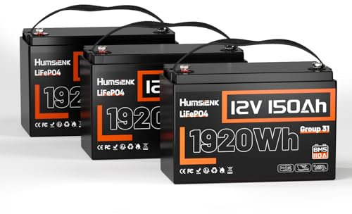 HumsiENK LiFePO4 Lithium-Batterie, 12 V, 150 Ah, Gruppe 31, 3er Pack, für Solar, Wohnmobil und Marine