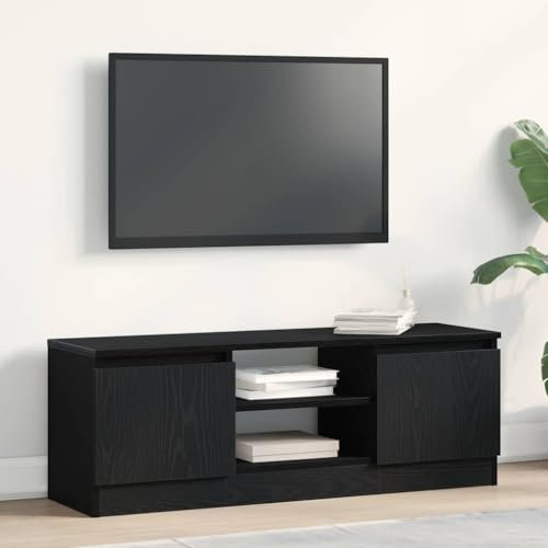Homgoday Meuble TV en chêne noir 102 x 30 x 36 cm en bois multicouche, meuble TV meuble bas pour TV pour table de salon industriel, support TV salon