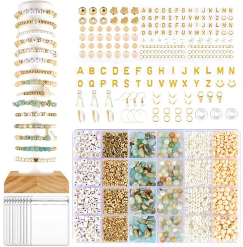 Hiqiku Perlen für Armbänder Selber Machen - Natürliche Schmuck Selber Machen Set Erwachsene - Armband Perlen Set -Edelstein Perlenset für Armbänder - Ketten Bracelet Making Kit Freundschaftsarmbänder
