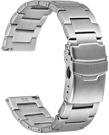 WOCCI 21mm Heavy-duty Metal Watch Strap for Men, 316L Stainless Steel, Double Locking Deployant Clasp (Silver)