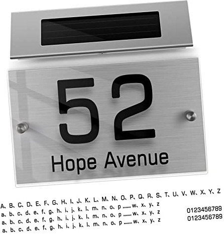 IWOWHERO Solar Address Sign Light Outdoor Illuminated House Number Solar Doorplate Lamp for Garden Fence Wall with Led Lighting