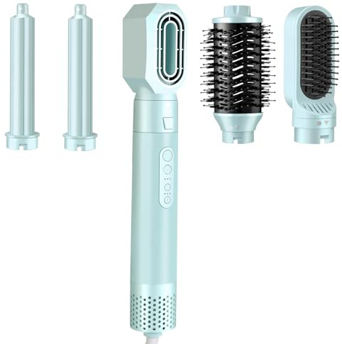 High-Speed 5 in 1 Hair Styler with Auto Curling Iron, Straightener & Volumizing Hot Air Brush |Fast Drying Ionic Blowout, No Heat Damage | Travel & Home Styling Tool (Blue)