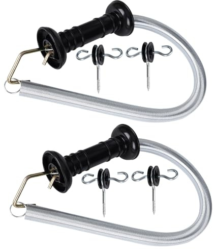 2 Set Electric Fence Spring Gate Handles Kit with Spring, 16.4 Feet Tension Spring, Handle Set with Anchors, Electric Fence Connectors