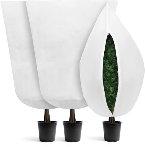 Lot de 3 Housses Hivernage Plante avec Cordon de Serrage et Zipper, Voile Hivernage Plante Extérieur, Housse de Protection pour Plantes Réutilisable Résistante, 120 x 180 cm