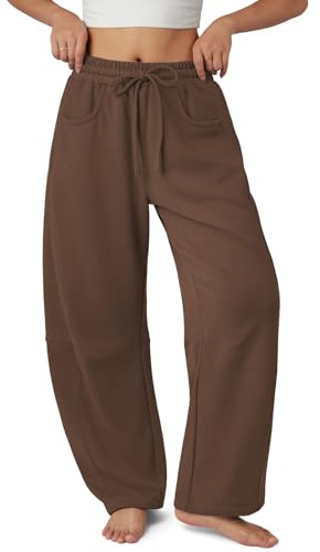 ATHMILE Barrel Sweatpants Women Fall Fashion Wide Leg Pants Baggy Lounge Comfy Flowy Sweat Pants with Pockets Y2K Clothes Coffee