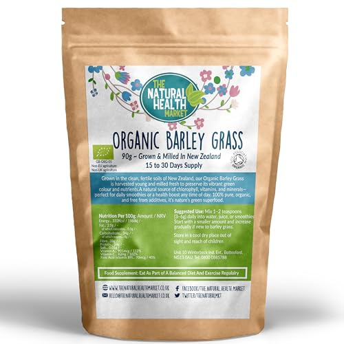 Organic Barley Grass Powder | New Zealand Grown | Soil Association Certified Organic | Fine Milled | Smooth Taste | 15 to 30 Day Supply | Family Brand | Vegan Friendly (90g)