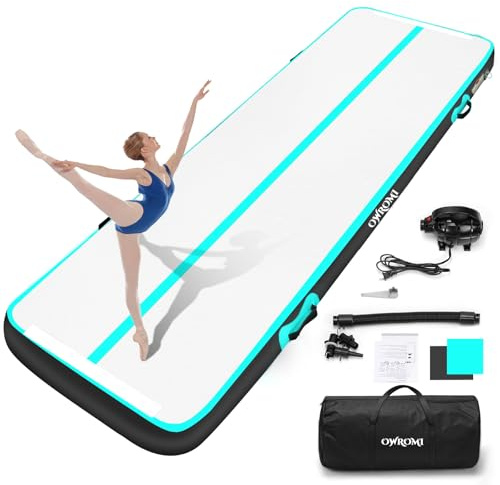 Aufblasbare Gymnastikmatte mit Luftpumpe, 2 m, 3 m, 4 m, 4,9 m, 4,9 m, 4/8 Zoll dicke Matten mit Luftpumpe für Fitnessstudio, Yoga, Tanz, Wasserspaß